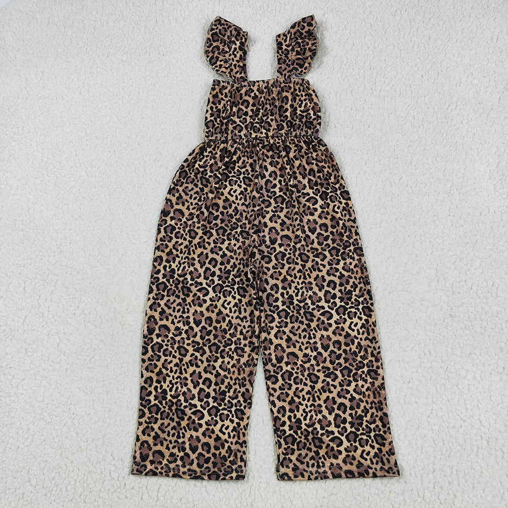 Baby Girls Flutter Sleeves Leopard Bell Jumpsuits