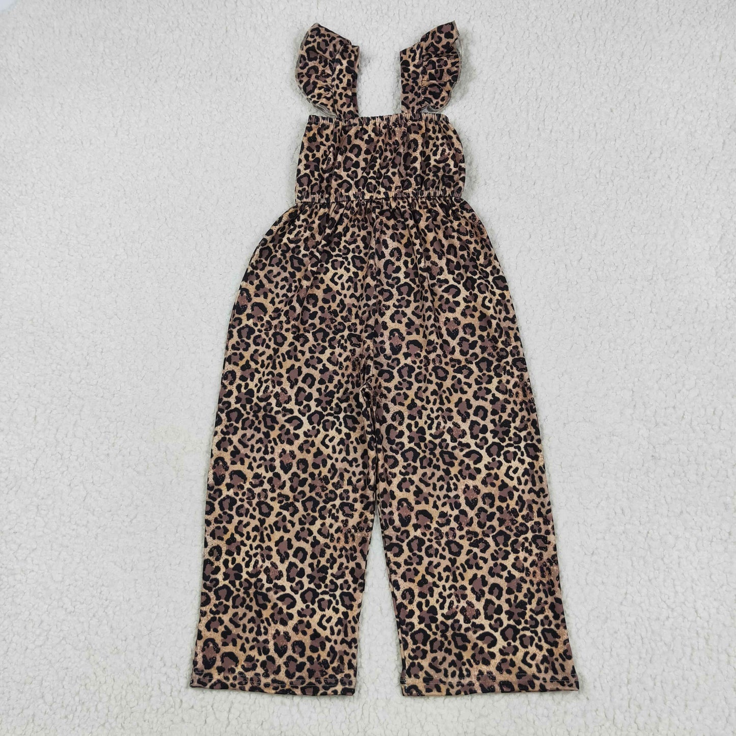 Sibling Baby Girls Flutter Sleeves Peach Daisy Flowers Leopard Bell Jumpsuits
