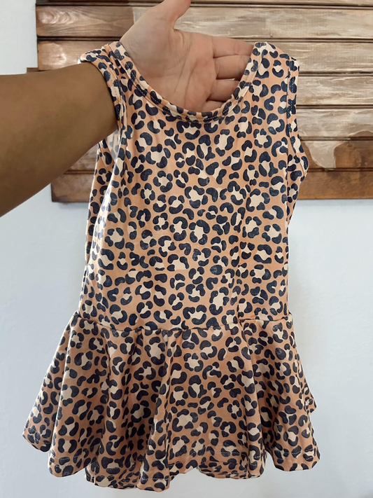 Baby Girls Sleeveless Khaki Leopard Skort Jumpsuits Preorder