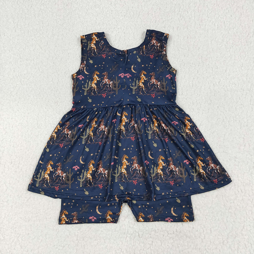 Baby Girls Navy Sleeveless Horses Cactus Skort Jumpsuits