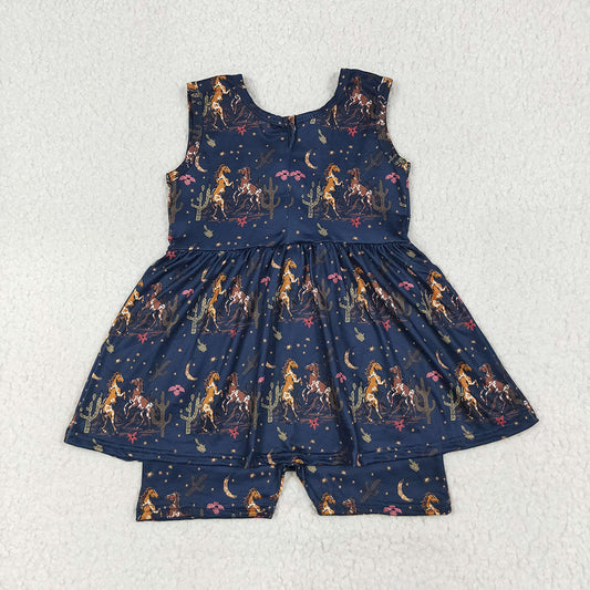 Baby Girls Navy Sleeveless Horses Cactus Skort Jumpsuits