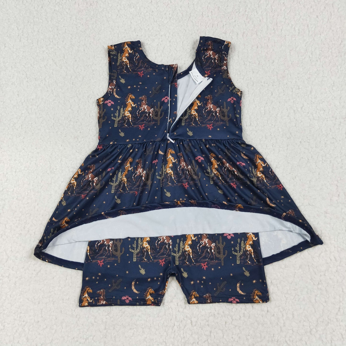 Sibling Baby Girls Sleeveless Back Zip Short Tunic Western Jumpsuits