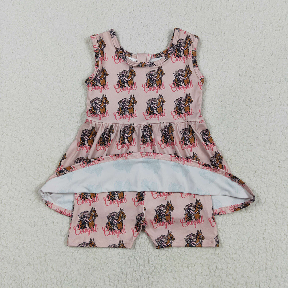 Baby Girls Pink Sleeveless Horses Rodeos Cowgirl Jumpsuits