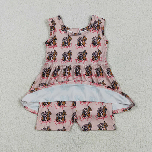 Baby Girls Pink Sleeveless Horses Rodeos Cowgirl Jumpsuits