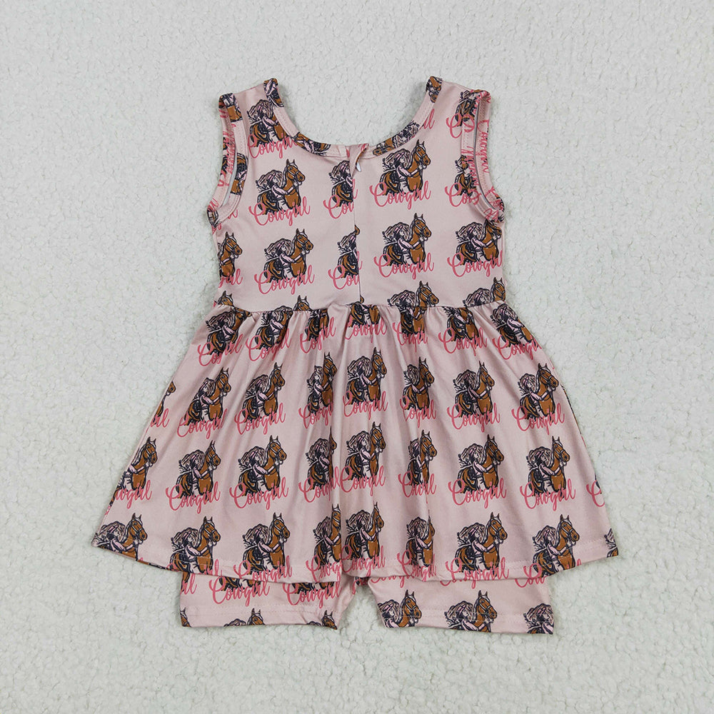 Baby Girls Pink Sleeveless Horses Rodeos Cowgirl Jumpsuits