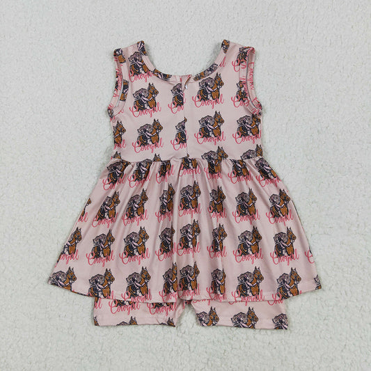 Baby Girls Pink Sleeveless Horses Rodeos Cowgirl Jumpsuits