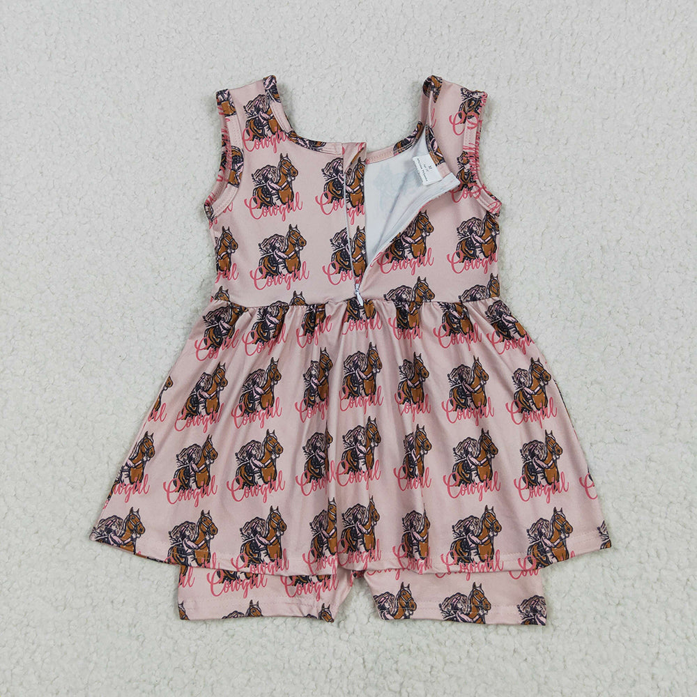 Baby Girls Pink Sleeveless Horses Rodeos Cowgirl Jumpsuits