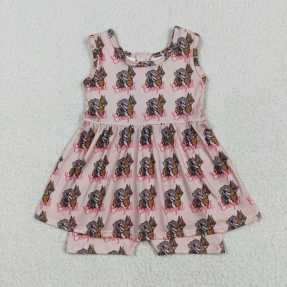 Baby Girls Pink Sleeveless Horses Rodeos Cowgirl Jumpsuits