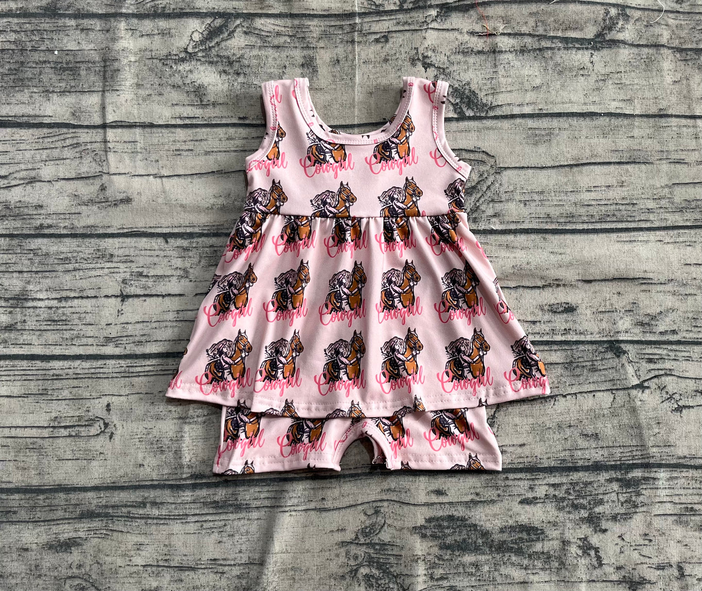 Baby Girls Pink Sleeveless Horses Rodeos Cowgirl Jumpsuits