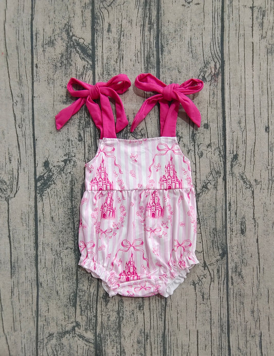 Baby Girls Pink Bows Strap Castles Ruffle Rompers