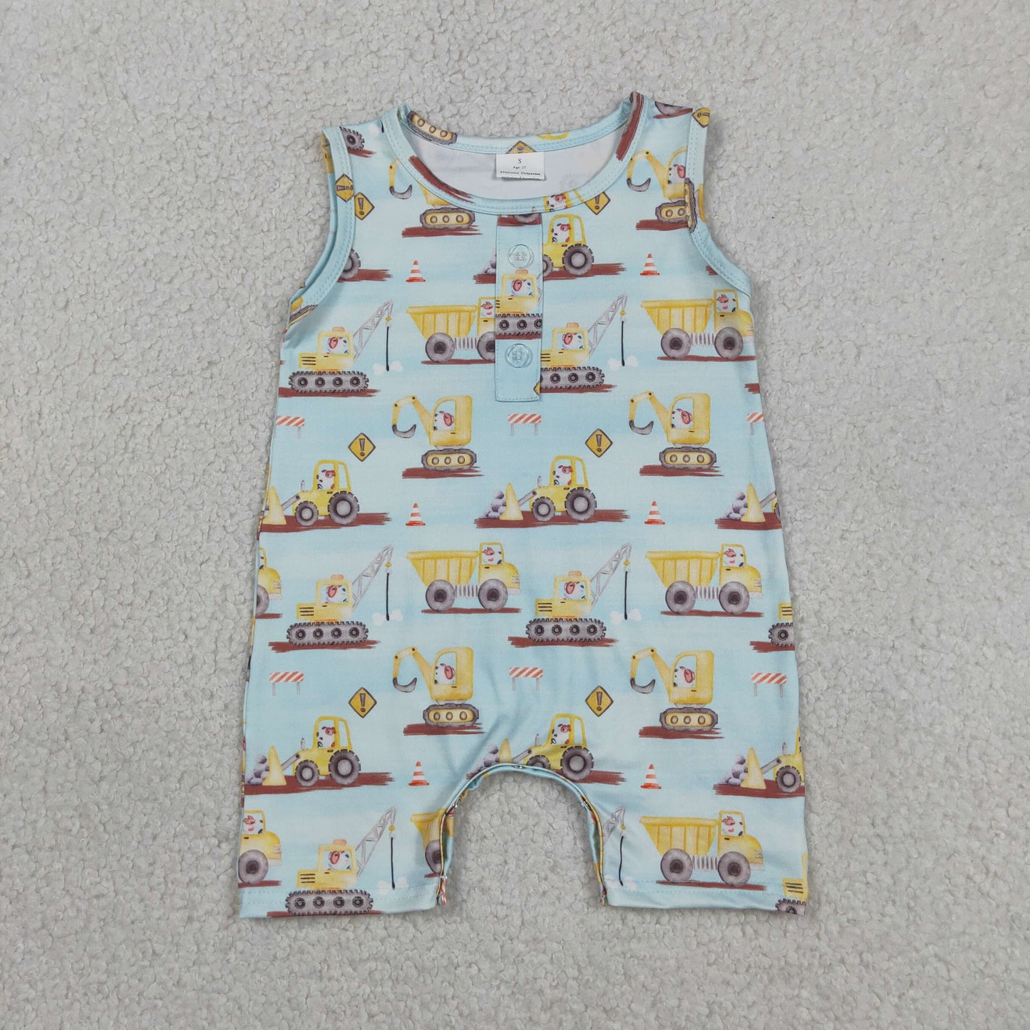 Baby Boys Sleeveless Excavators Button Rompers
