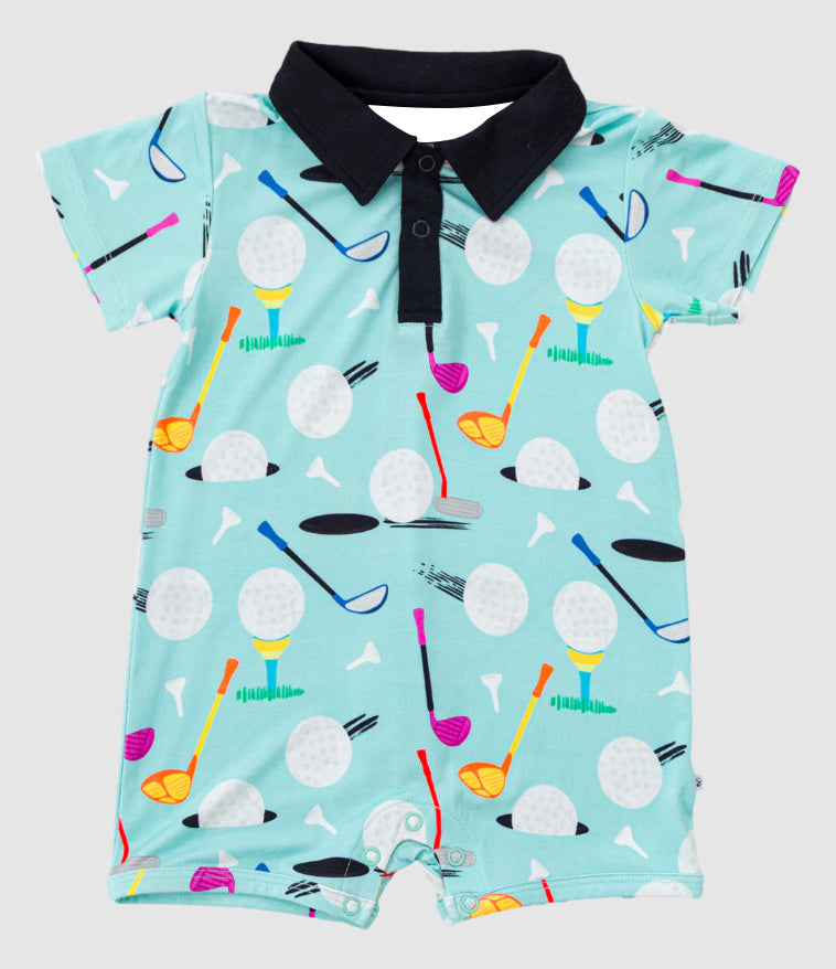 Preorder moq 5 Baby Boys Short Sleeves Golf Button Rompers