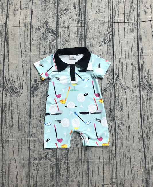 Baby Boys Short Sleeves Golf Button Rompers