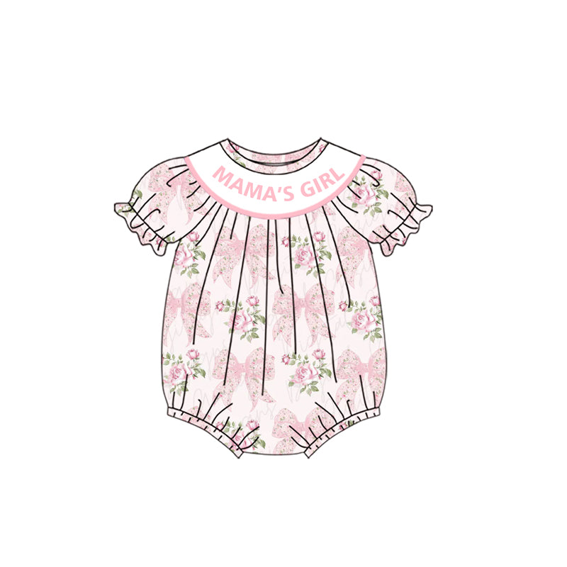 Baby Girls Pink Bows Flowers Mama's Girl Ruffle Rompers