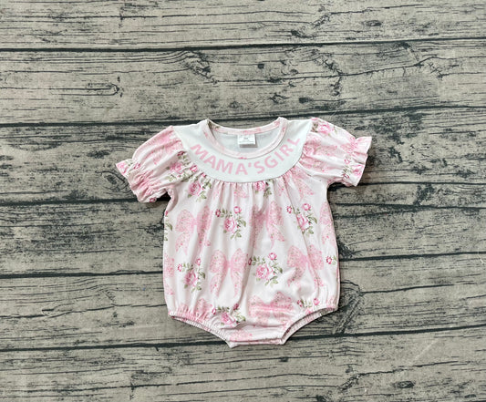 Baby Girls Pink Bows Flowers Mama's Girl Ruffle Rompers