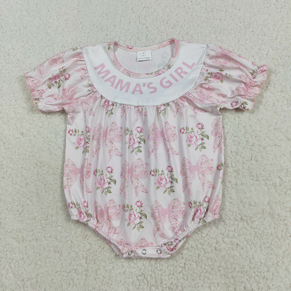 Baby Girls Pink Bows Flowers Mama's Girl Ruffle Rompers