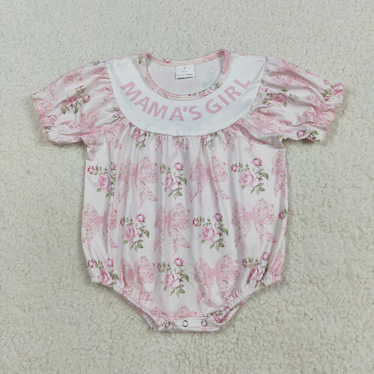 Baby Girls Pink Bows Flowers Mama's Girl Ruffle Rompers