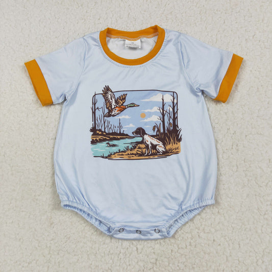 Sibling Baby Boys Short Sleeve Dogs Ducks Hunting Rompers
