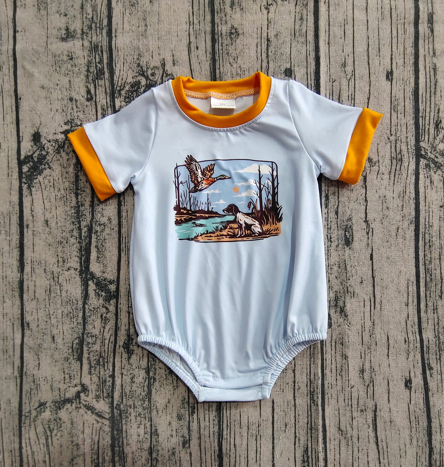 Baby Boys Blue Short Sleeves Duck Dog Rompers