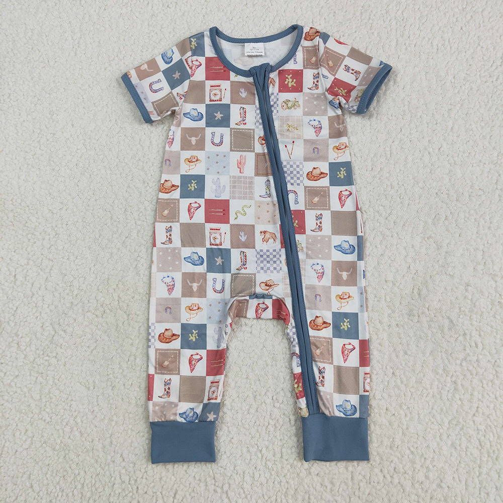 Baby Infant Boys Short Sleeves Boots Cactus Zipper Rompers
