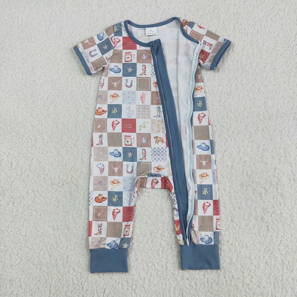 Baby Infant Boys Short Sleeves Boots Cactus Zipper Rompers