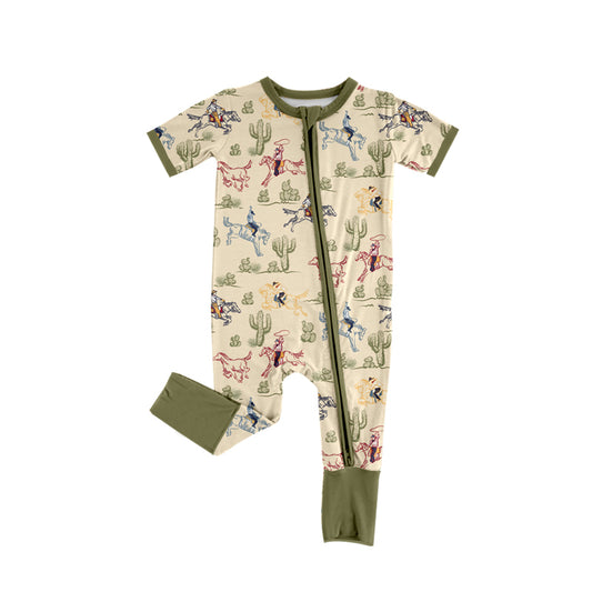 Baby Infant Boys Short Sleeves Cactus Horse Rodeos Zipper Rompers Preorder