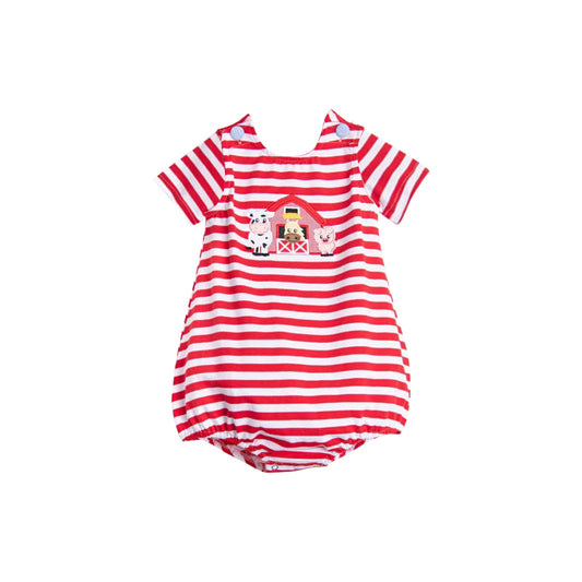 Baby Infant Kids Red Stripe Cows Pigs Farm Rompers Preorder