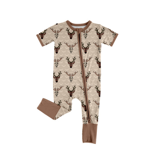 Baby Infant Boys Brown Short Sleeves Deer Zipper Pant Rompers Preorder
