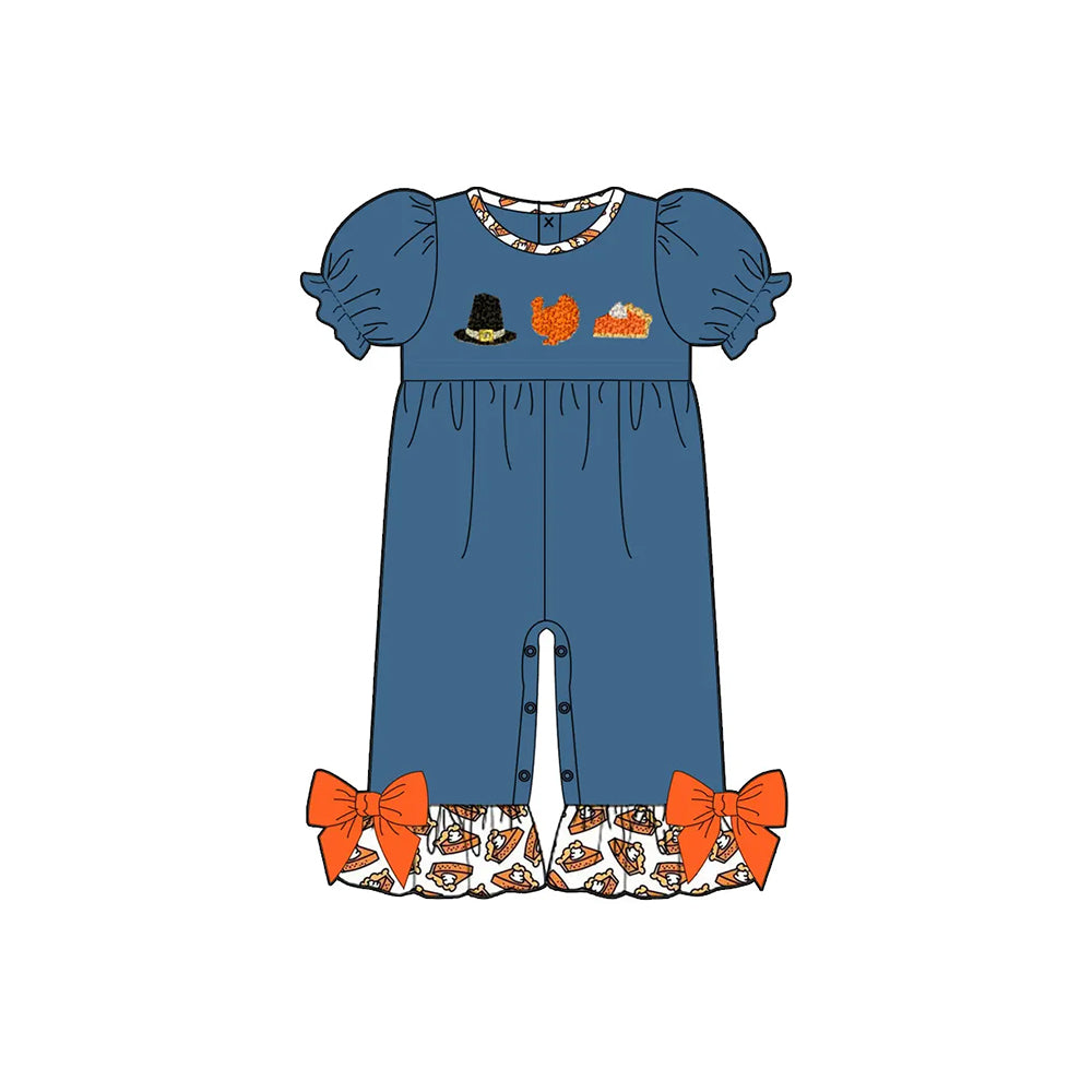 Preorder moq 5 Baby Girls Navy Short Sleeves Turkey Hats Pant Ruffle Rompers