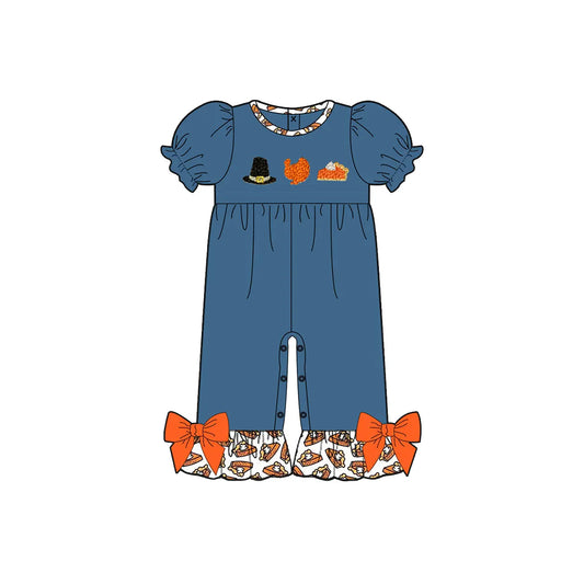 Preorder moq 5 Baby Girls Navy Short Sleeves Turkey Hats Pant Ruffle Rompers