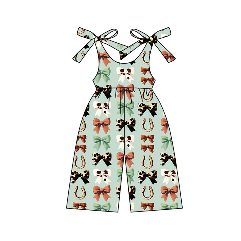 Baby Girls Green Strap Bows Horse Shoes Pant Jumpsuits Preorder