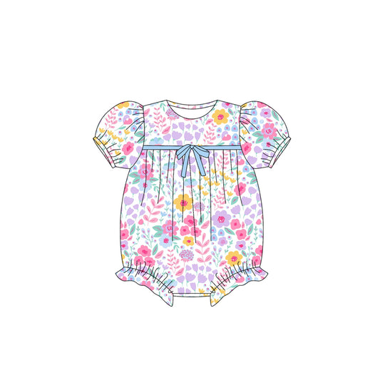 Baby Girls Short Ruffle Sleeves Colorful Floral Ruffle Rompers Preorder