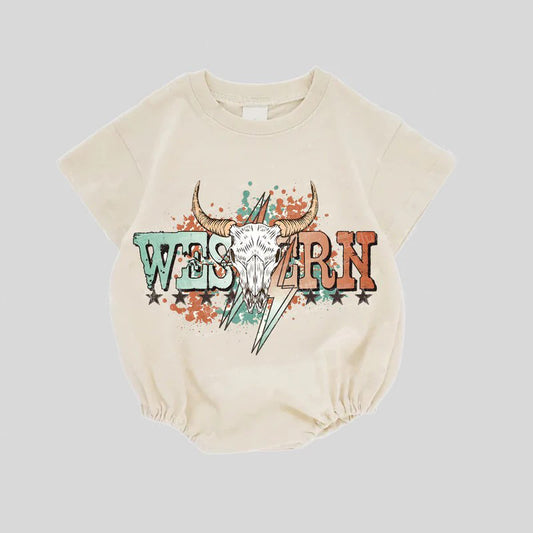 Baby Kids Short Sleeves Western Bull Skull Rompers Preorder