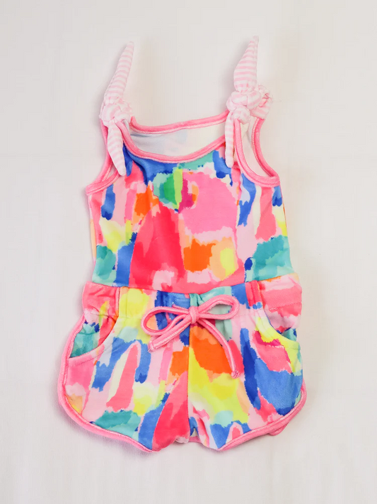 Baby Girls Bow Sleeveless Watercolor Camo Pockets Short Jumpsuits Preorder