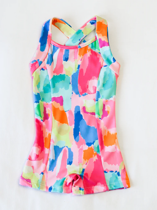 Baby Girls Strap Watercolor Camo Yoga Short Jumpsuits Preorder