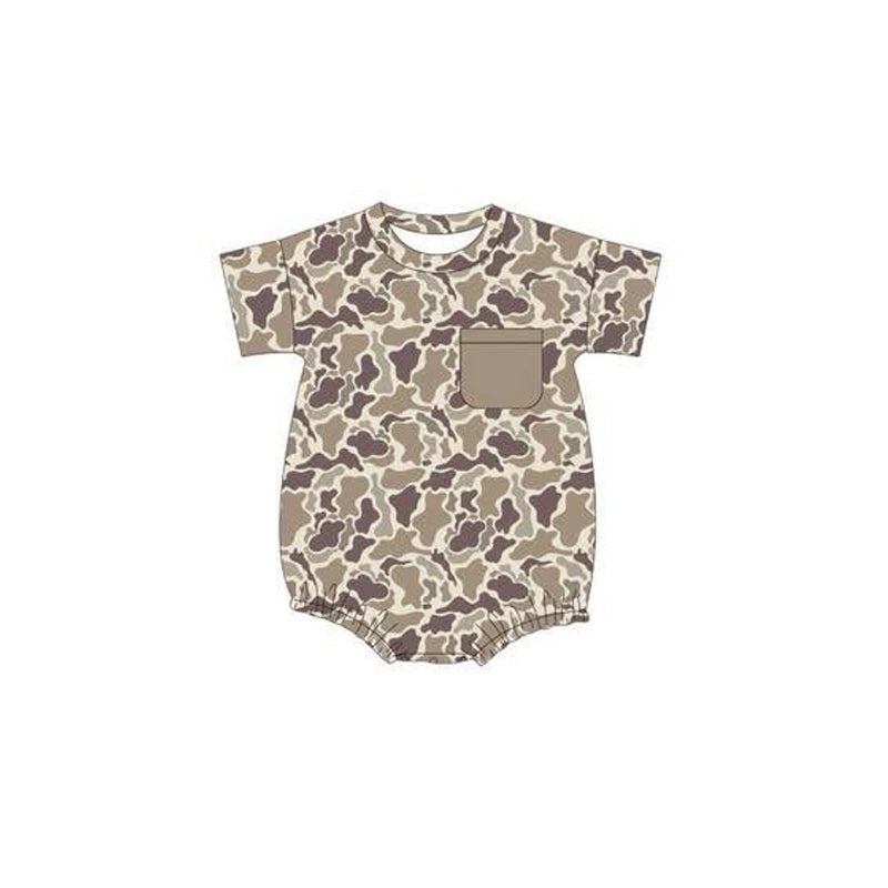 Baby Boys Short Sleeves Khaki Camo Pocket Bummies Rompers Preorder
