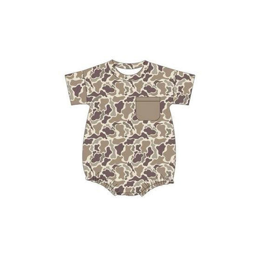 Baby Boys Short Sleeves Khaki Camo Pocket Bummies Rompers Preorder