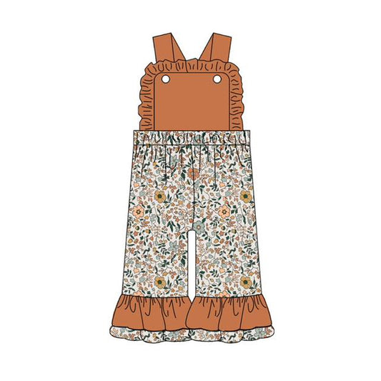 Baby Girls Brown Strap Floral Pant Ruffle Jumpsuits Preorder