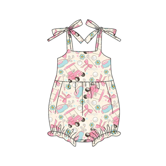 Baby Girls Bows Strap Pink Golf Flowers Ruffle Rompers Preorder