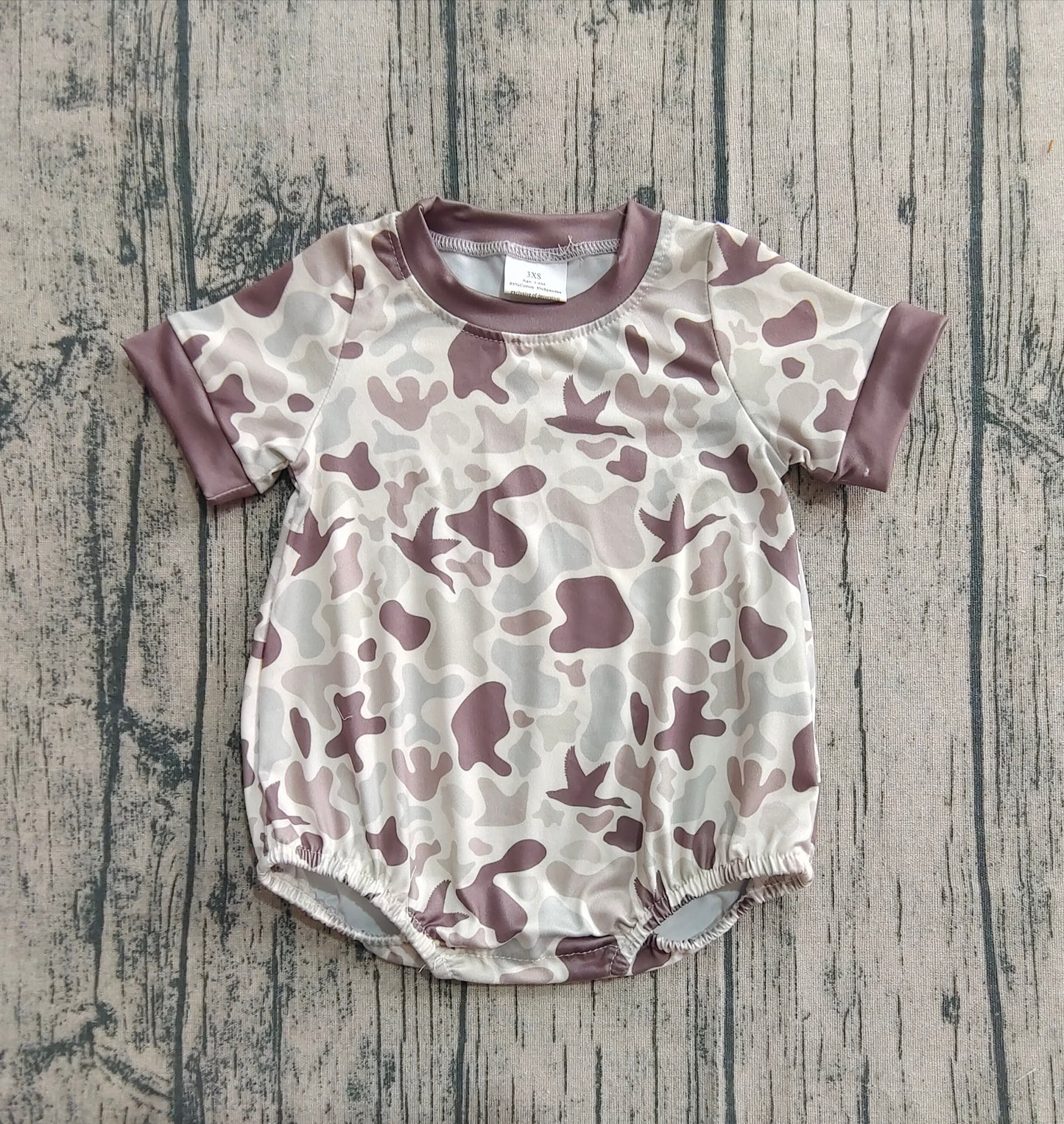 Baby Boys Short Sleeves Khaki Ducks Camo Rompers