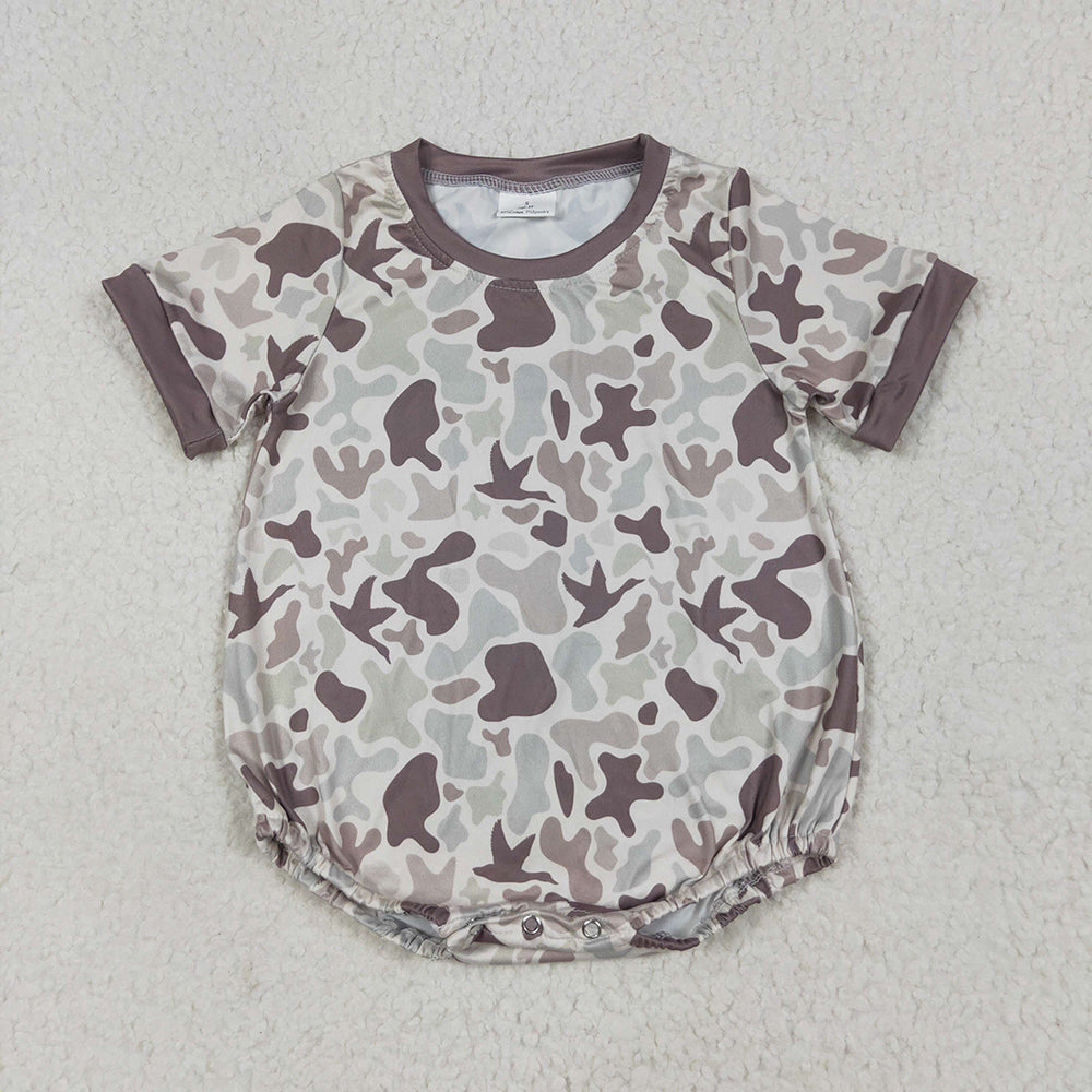 Baby Boys Short Sleeves Khaki Ducks Camo Rompers