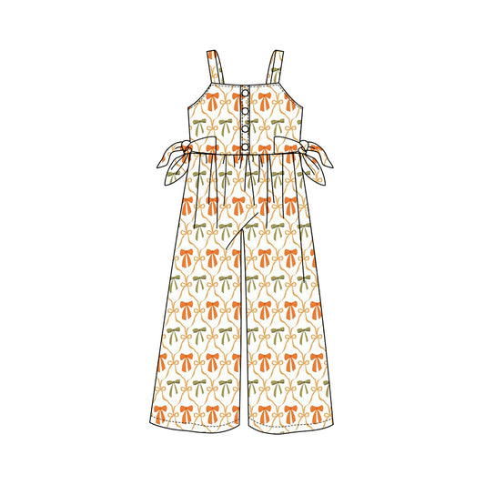 Preorder moq 5 Baby Girls Straps Orange Bows Plaid Button Pant Jumpsuits
