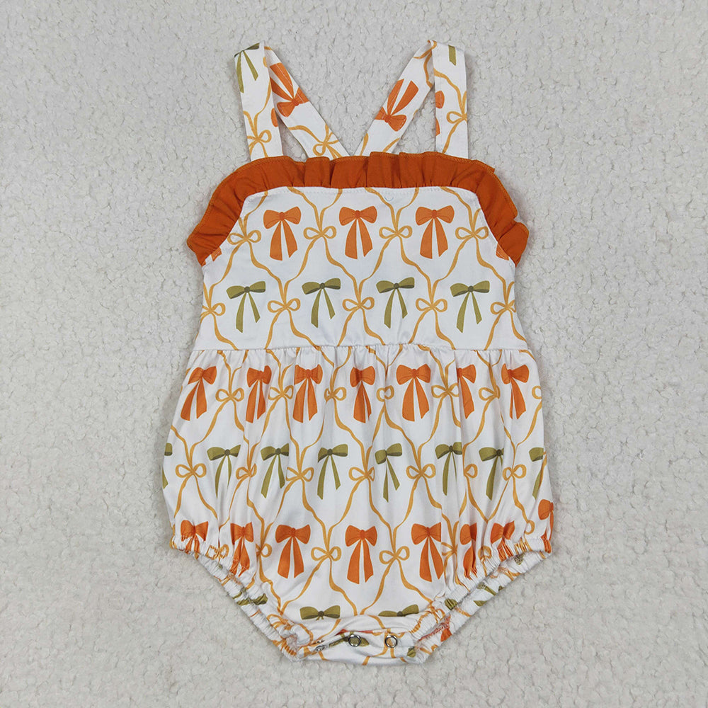 Sibling Baby Girls Stripe Orange Bows Rompers Outfits Clothes Sets