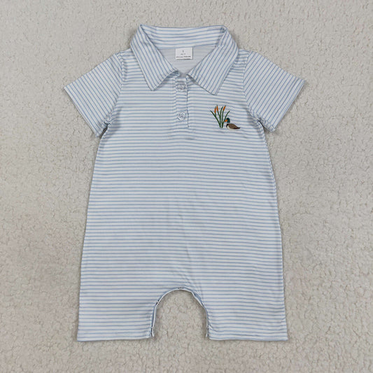 Embroidery Baby Boys Blue Stripe Short Sleeves Duck Button Shorts Rompers