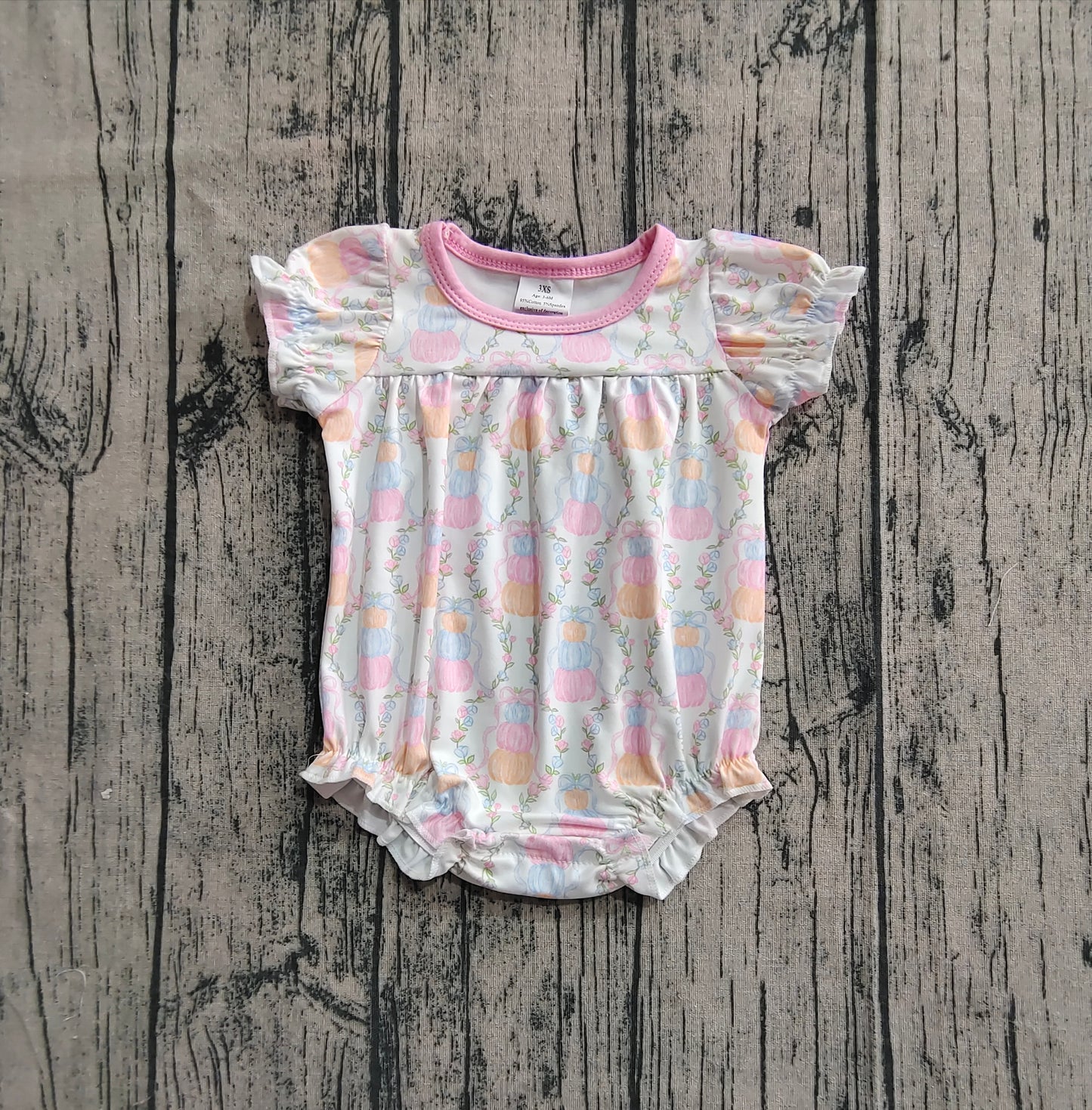 Baby Girls Short Sleeves Pumpkins Bows Plaid Ruffle Rompers