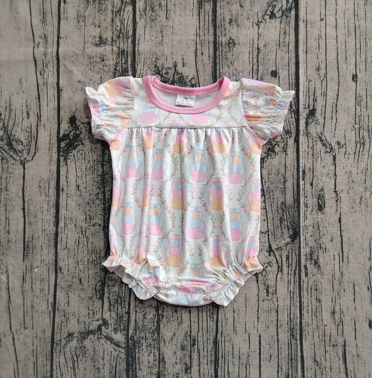Baby Girls Short Sleeves Pumpkins Bows Plaid Ruffle Rompers