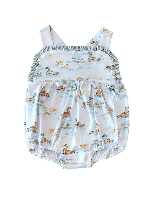 Baby Kids Strap Ducks Plaid Ruffle Rompers Preorder
