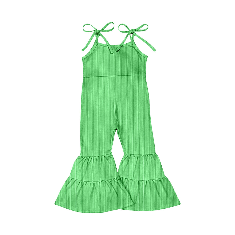Baby Girls Green Strap Bell Bottom Ribbed Jumpsuits