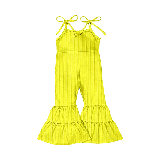 Baby Girls Yellow Strap Bell Bottom Ribbed Jumpsuits Preorder