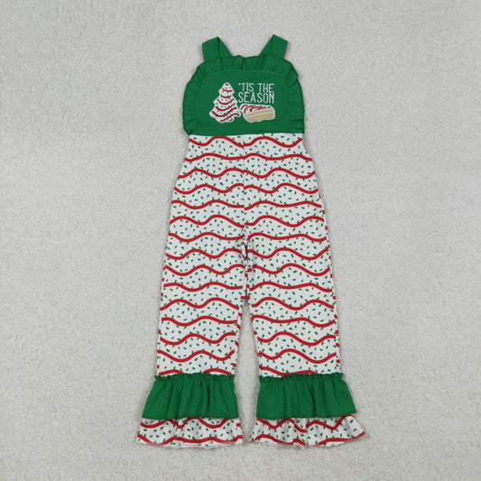 Embroidery Baby Girls Green Strap Red Stripe Trees Ruffle Pant Jumpsuits